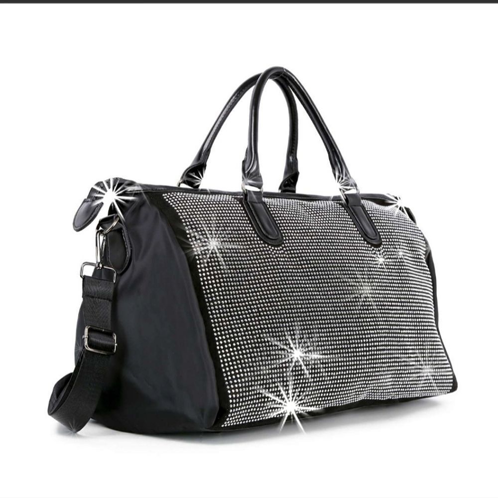 SALE Black Duffle Bag Silver Studded Travel Gym Bag Silver Bling Activewear - Picture 4 of 10